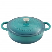 Crock Pot Artisan Enameled Cast Iron 5 Quart Round Braiser Pan with Self Basting Lid in Teal Ombre - Home Traders Sources