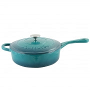 Crock Pot Artisan 3.5 Quart Enameled Cast Iron Deep Saut&eacute; Pan With Self Basting Lid in Teal Ombre - Home Traders Sources