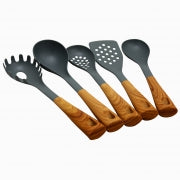 Oster Everwood Kitchen Nylon Tools Set with Wood Inspired Handles, Set of 5 - Home Traders Sources
