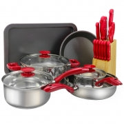 MegaChef 22 Piece Aluminum Cookware Combo Set in Red - Home Traders Sources