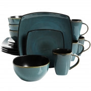 Soho Lounge 16-Piece Soft Square Dinnerware Set in Teal Green - Home Traders Sources