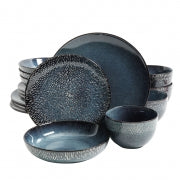 Gibson Elite Matisse 16-Piece Double Bowl Dinnerware Set, Cobalt - Home Traders Sources