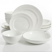 Gibson Elite Gracious Dining 16pc Bone China Double Bowl Dinnerware Set in White - Home Traders Sources