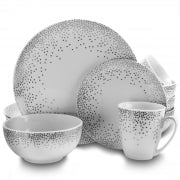 Gibson Platinum Dots 16 Piece Round Ceramic Dinnerware Set - Home Traders Sources