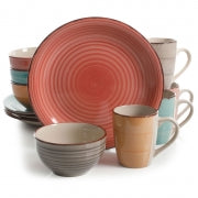 Gibson Home 12 Piece Pastel Stoneware Dinnerware Set in Assorted Colors - Home Traders Sources