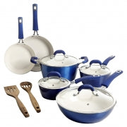 Kenmore Arlington 12 Piece Aluminum Ceramic Coated Nonstick Cookware Set in Metallic Blue - Home Traders Sources