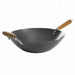 Kenmore Hammond 14 Inch Flat Bottom Carbon Steel Wok in Black with Wooden Handles - Home Traders Sources