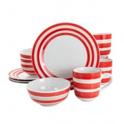 Gibson Home Sunset Stripes 12 Piece Round Fine Ceramic Dinnerware Set in Red - Home Traders Sources