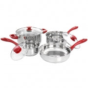 Gibson Home Crawson 7 Piece Stainless Steel Cookware Set in Chrome with Red Handles - Home Traders Sources