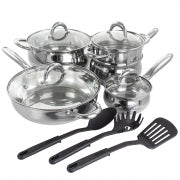 Gibson Home Ancona 12 Piece Stainless Steel Belly Shaped Cookware Set with Kitchen Tools - Home Traders Sources