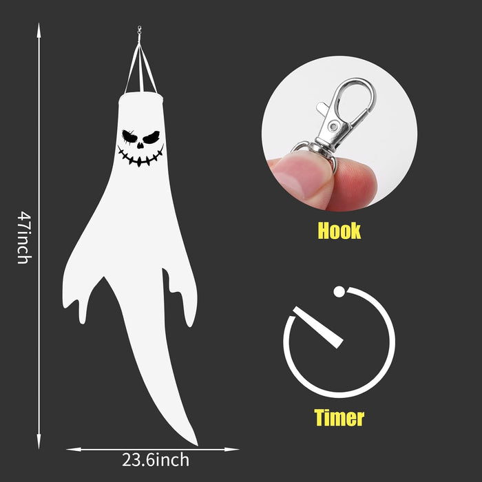 2 Pcs Halloween Ghost Decorations: Scary Hanging Ghosts with Timer and LED Lights,