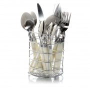 Gibson Sensations II 16 Piece Stainless Steel Flatware Set with White Handles and Chrome Caddy - Home Traders Sources