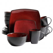 Gibson Elite Soho Lounge Square 16-Piece Dinnerware Set,  Red - Home Traders Sources