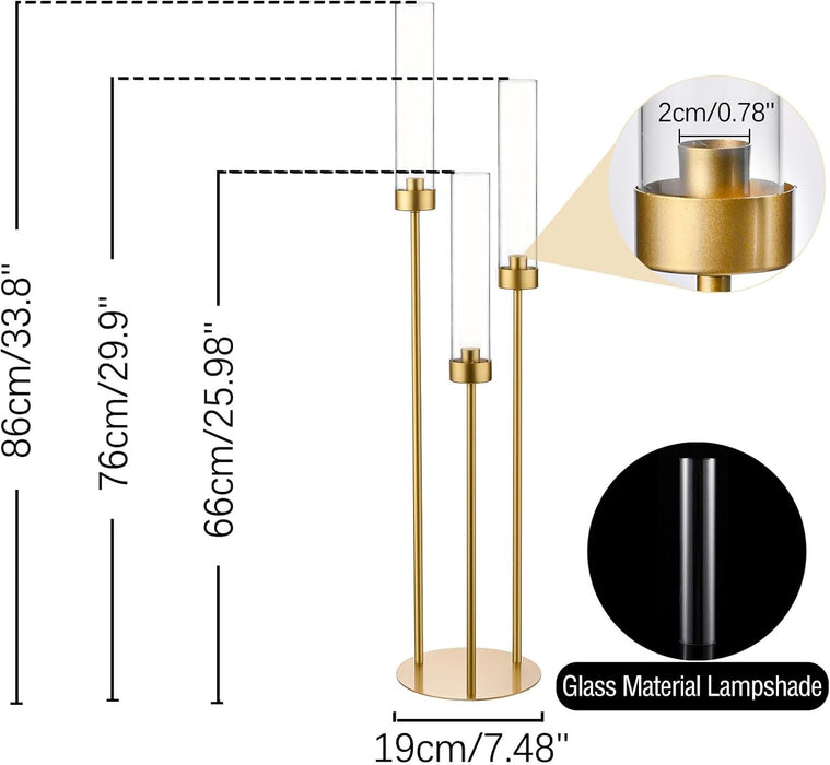 4pcs Gold Candelabra 3 Arm, Hurricane Candle Holders Centerpiece,