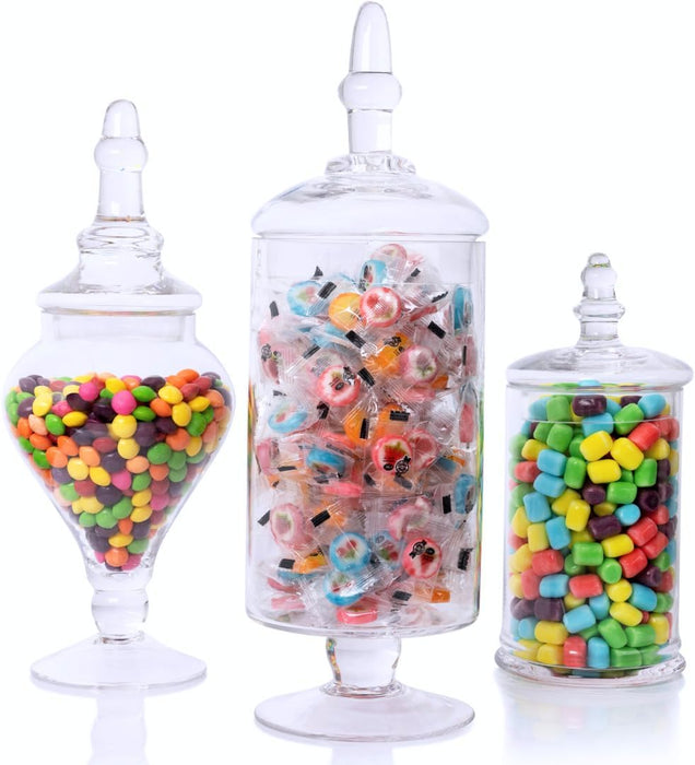 Apothecary Jars with Lids- Set of 3 Jars for Candy Buffet