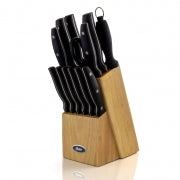 Oster Granger 14 Piece Stainless Steel Cutlery Set with Black Handles and Wooden Block - Home Traders Sources