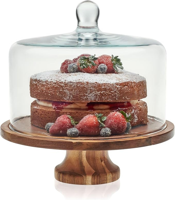 Libbey Acacia Wood Cake Stand with Lid