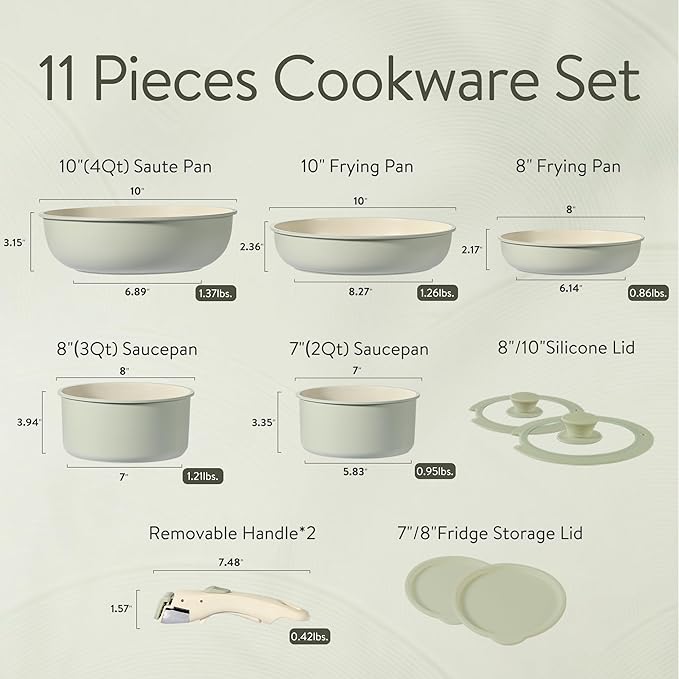 CAROTE Pots and Pans Set, Nonstick Cookware Set Detachable Handle