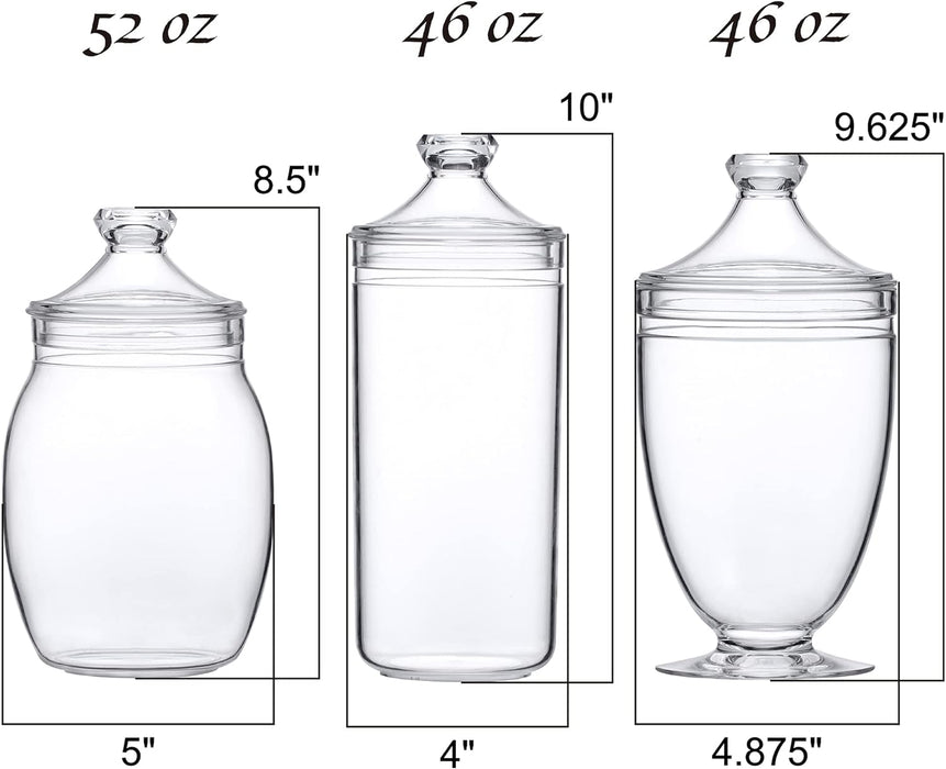 Acrylic Apothecary Jars (3-Piece Set), Plastic Jars with Lids