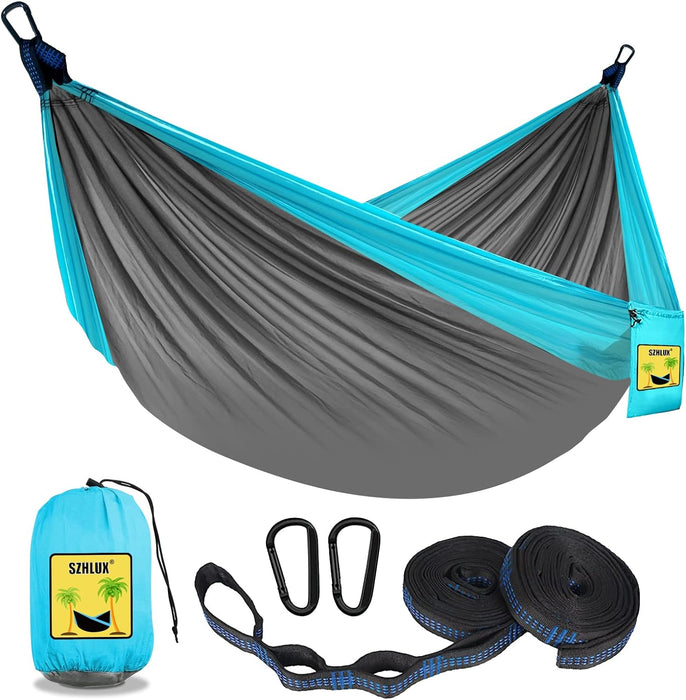 Camping Hammock Double & Single Portable Hammocks with 2 Tree Straps and Attached Carry Bag