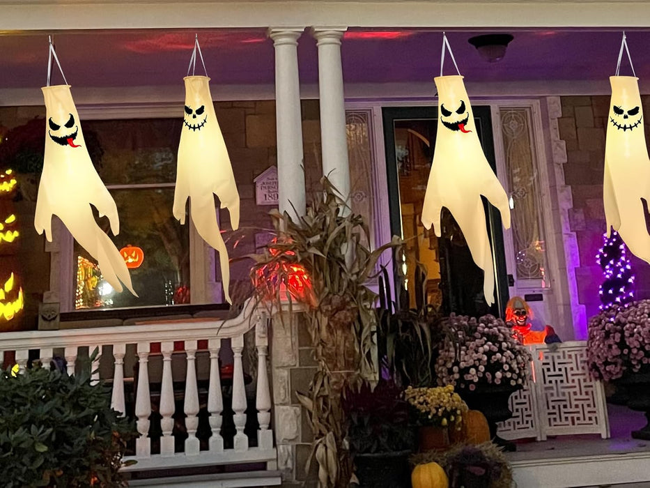 2 Pcs Halloween Ghost Decorations: Scary Hanging Ghosts with Timer and LED Lights,