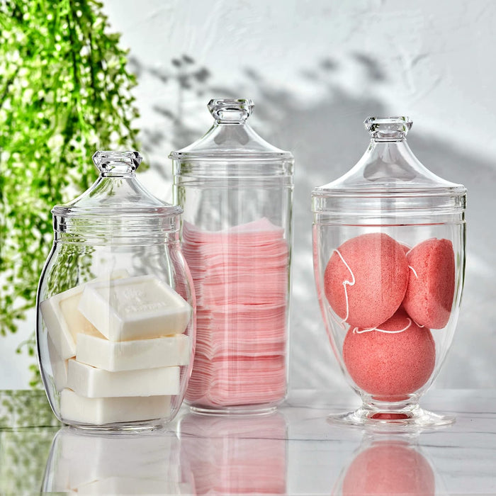 Acrylic Apothecary Jars (3-Piece Set), Plastic Jars with Lids