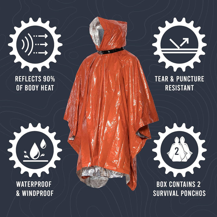 Emergency Survival Life Poncho - 2 Thermal Mylar Space Blanket Rain Ponchos