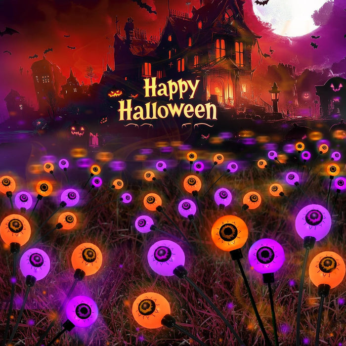 6-Pack Purple and Orange Solar Eyeball Halloween Lights Outdoor,