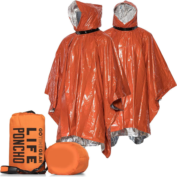 Emergency Survival Life Poncho - 2 Thermal Mylar Space Blanket Rain Ponchos