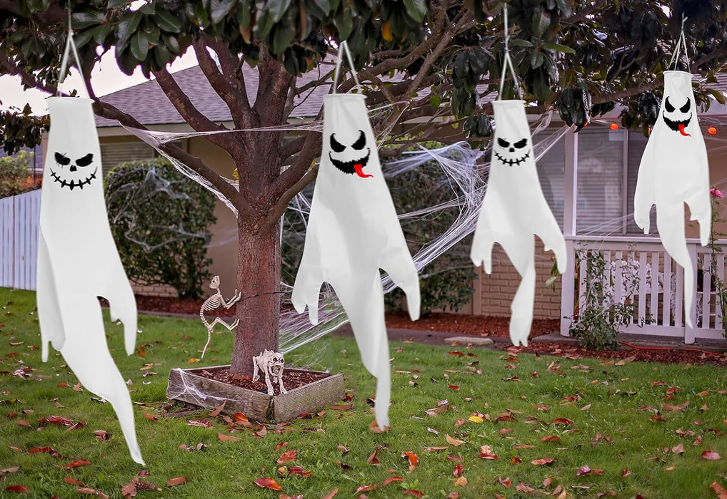 2 Pcs Halloween Ghost Decorations: Scary Hanging Ghosts with Timer and LED Lights,