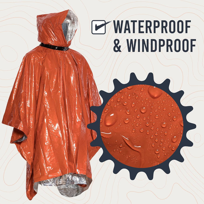 Emergency Survival Life Poncho - 2 Thermal Mylar Space Blanket Rain Ponchos