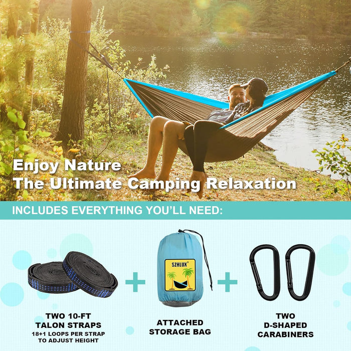 Camping Hammock Double & Single Portable Hammocks with 2 Tree Straps and Attached Carry Bag