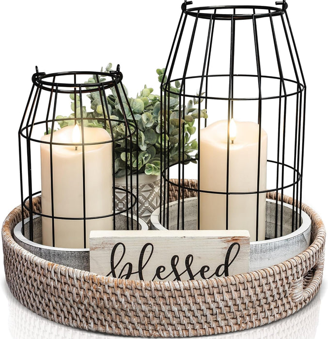 Rustic Farmhouse Lantern Decor Set of 2