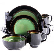 Bella Galleria 16 piece Reactive Dinnerware Set in Green and Black - Home Traders Sources