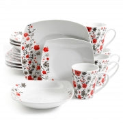 Gibson Home Rosetta Floral 16 Piece Fine Ceramic Dinnerware Set in White Floral - Home Traders Sources