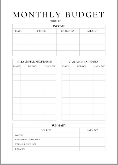 Monthly Planner Undated