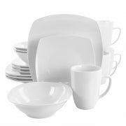 Elama Bishop 16 Piece Soft Square Porcelain Dinnerware Set in White - Home Traders Sources