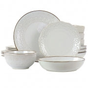 Elama Honey Ivory 16 Piece Stoneware Dinnerware Set in Ivory - Home Traders Sources