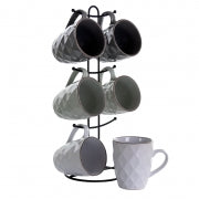 Elama Diamond Waves 6-Piece 12 oz. Mug Set with Stand, Assorted Colors - Home Traders Sources