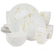 Elama Fine Marble 16 Piece Stoneware Dinnerware Set in Gold and White - Home Traders Sources