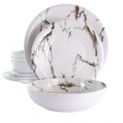 Elama Fine Sculpture 12 Piece Lightweight Melamine Dinnerware Set in White - Home Traders Sources