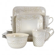 Elama Ivory Lotus 16 Piece Square Dinnerware Set - Home Traders Sources