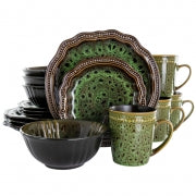 Elama Jade Waves 16 Piece Stoneware Dinnerware Set in Green - Home Traders Sources