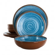 Elama Rippled Tides 12 Piece Lightweight Melamine Dinnerware Set in Blue - Home Traders Sources