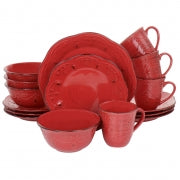 Elama Rustic Birch 16 Piece Stoneware Dinnerware Set in Red - Home Traders Sources