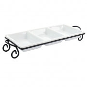 Elama 3 Section Divided Porcelain Serving Tray with Metal Rack - Home Traders Sources