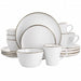 Elama Arthur 16 Piece Stoneware Dinnerware Set in Matte White with Gold Rim - Home Traders Sources