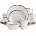 Elama Modern 16 Piece Stoneware Dinnerware Set in Matte White with Gold Rim - Home Traders Sources