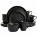 Elama Paul 16 Piece Stoneware Dinnerware Set in Matte Black with Gold Rim - Home Traders Sources