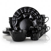 Elama Retro Chic 16-Piece Glazed Dinnerware Set in Black - Home Traders Sources